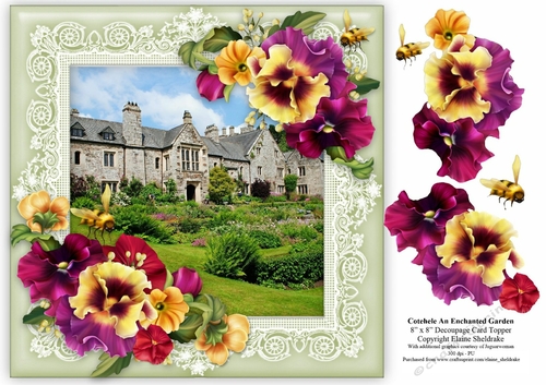 Cothele An Enchanted Garden 8 x 8 Floral  Decoupage Card Sheet
