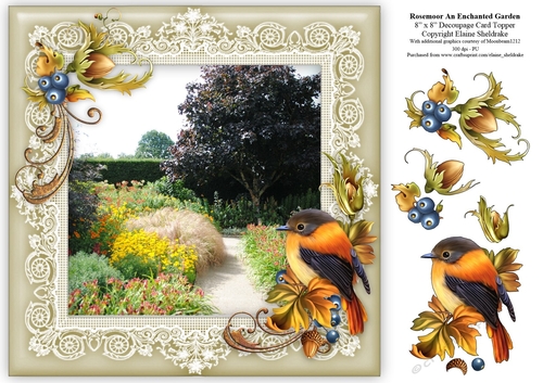 Rosemoor (2) An Enchanted Garden 8 x 8 Floral Decoupage Card Sheet
