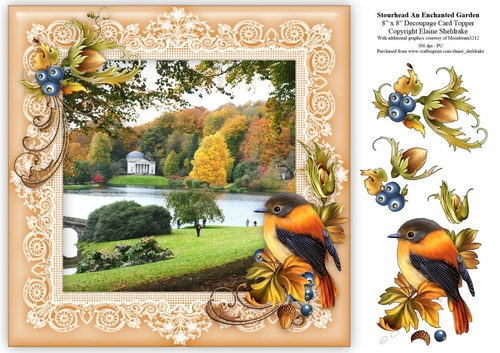 Stourhead (2) An Enchanted Garden 8 x 8 Floral Decoupage Card Sheet