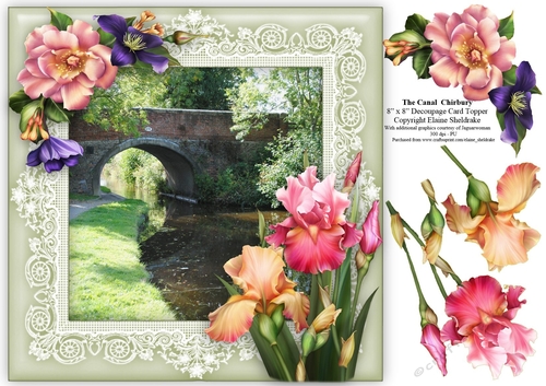 The Canal Chirbury - 8 x 8 Floral Decoupage Card Topper