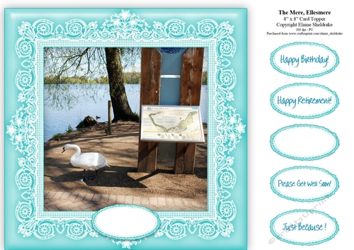 Swan At The Mere, Ellesmere, Shropshire 8 x 8 Card Topper