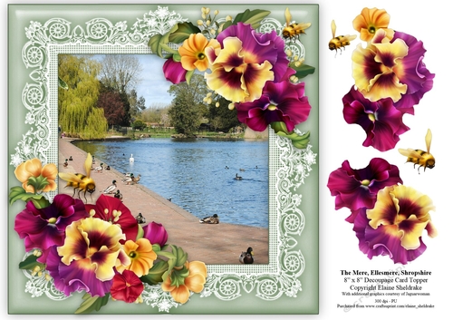 The Mere, Ellesmere, Shropshire 8 x 8 Decoupage Card Topper