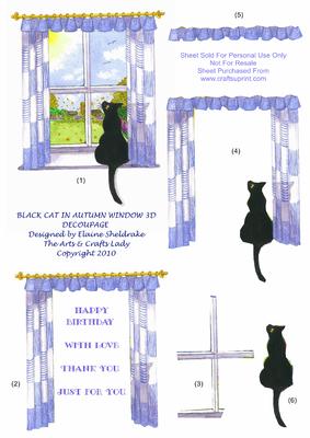 Black Cat in the Autumn Window 3D Decoupage Step by Step