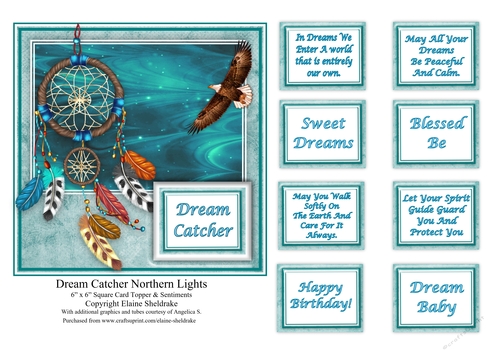 Dream Catcher Northern Lights Native American - 6 x 6 Card Topper & Sentiments