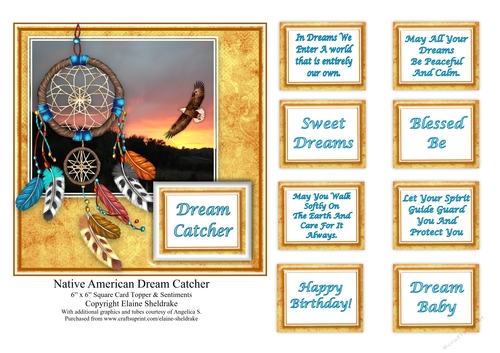 Native American Dream Catcher Sunset & Eagle - 6 x 6 Card Topper & Sentiments