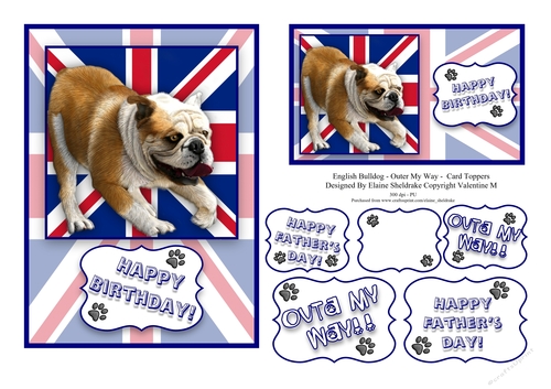 English Bulldog - Union Jack - Outer My Way! Card Toppers