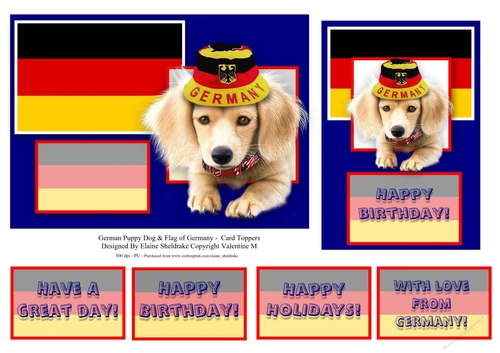 German Puppy Dog & Flag of Germany - Card Toppers & Greetings