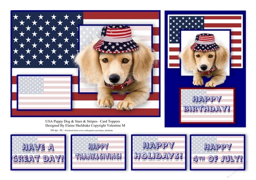 American Puppy Dog & United States Of America Flag - Card Toppers & Greetings