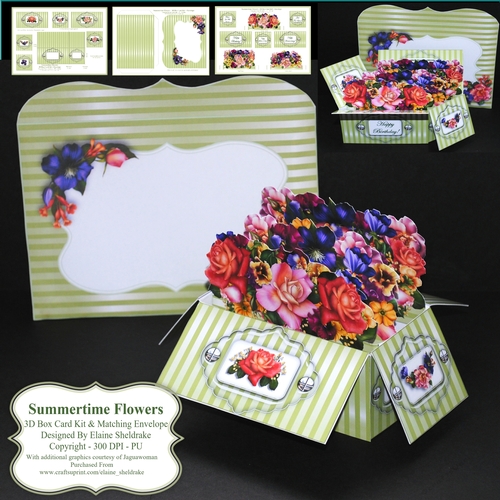 Summertime Flowers - 3D Box Card Kit & Matching Envelope