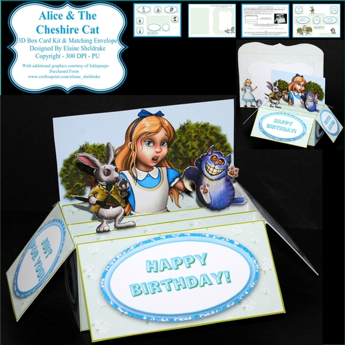 Alice & The Cheshire Cat - 3D Box Card Kit & Matching Envelope