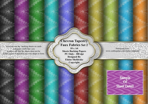 Chevron Tapestry Faux Fabric - 10 A4 Backing Papers - Set Two