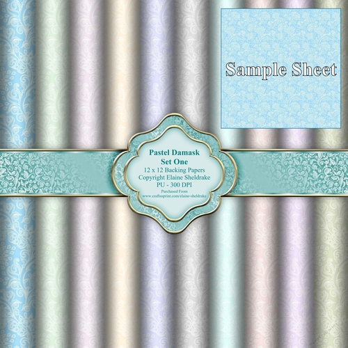 Pastel Damask Papers Set One - Ten 12 x 12 - PU - 300 dpi