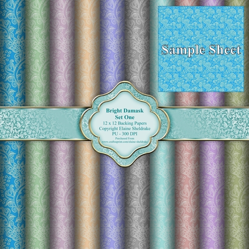 Bright Damask Papers Set One - Ten 12 x 12 - PU - 300 dpi