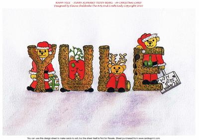 Happy Yule - Funny Alphabet Teddy Bears - A4 Card Front