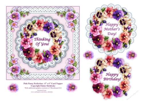 Pink Pansy & Lace Perfection - 6 x 6 Decoupage Topper