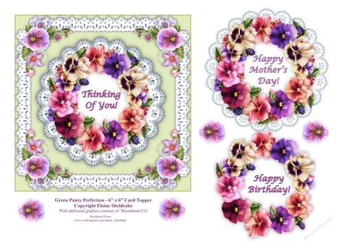 Green Pansy & Lace Perfection - 6 x 6 Decoupage Topper