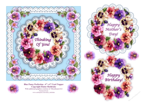 Blue Pansy & Lace Perfection - 6 x 6 Decoupage Topper