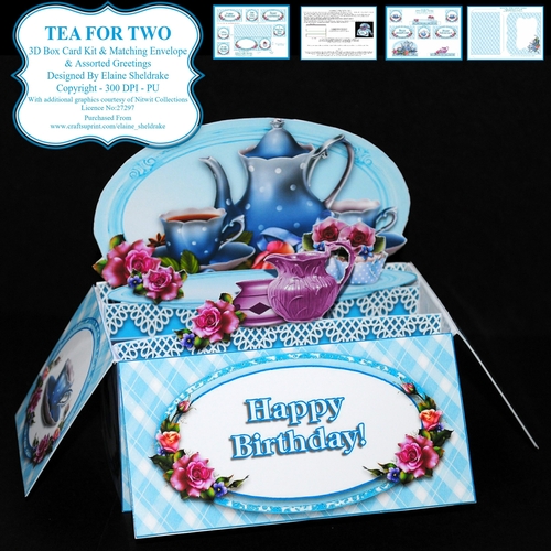 Tea For Two - 3D Box Card Kit & Matching Envelope - PU 300 dpi