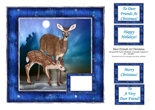 Deer Friends At Christmas - Square Card Topper With Assorted Greetings