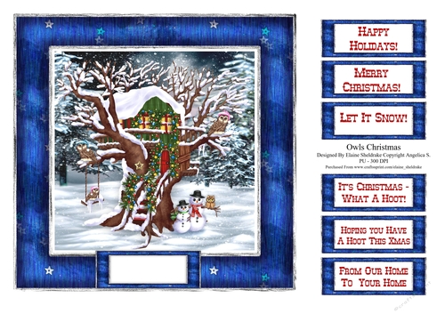 Owls Christmas - Square Card Topper With Assorted Greetings