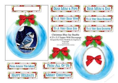 Christmas Bauble Blue Jay - To Fit A 4.25 x 5.5 Card Or Larger - PU 300 DPI
