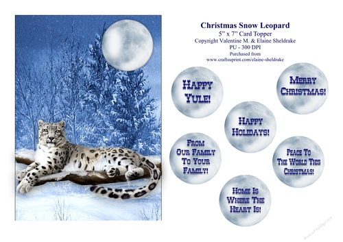 Christmas Snow Leopard - 5 x 7 Card Topper & Assorted Greetings - PU 300 DPI