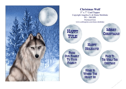 Christmas Wolf - 5 x 7 Card Topper & Assorted Greetings - PU 300 DPI