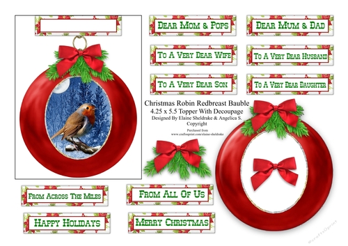 Christmas Bauble Robin Redbreast - To Fit A 4.25 x 5.5 Card Or Larger - PU 300 DPI