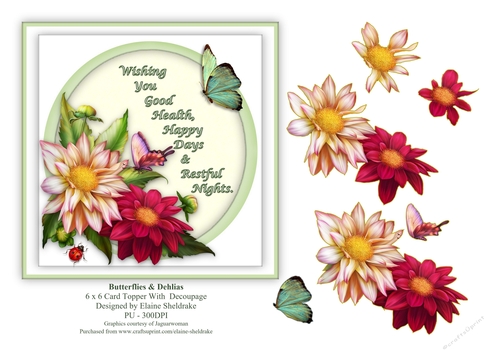 Butterflies & Dehlias - 6 x 6 Card Topper Verse & Decoupage