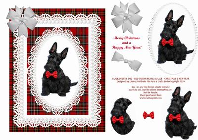 Black Scottie Dog Red Tartan Lace & Pearls Christmas New Yea