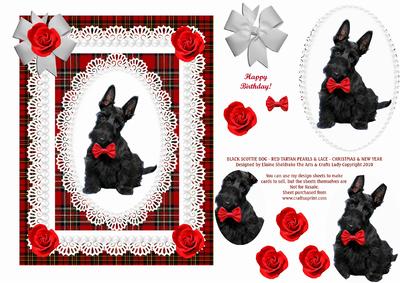 Black Scottie Dog Red Tartan Roses Lace & Pearls - Birthday