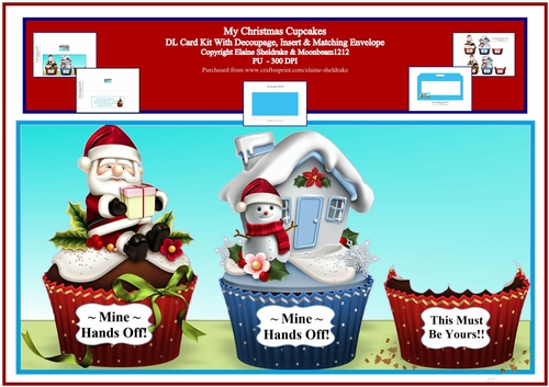 My Christmas Cupcakes - Fun DL Card Kit With Decoupage, Insert & Matching Envelope