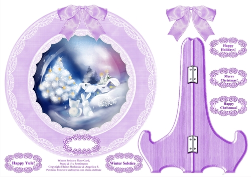 Christmas Holidays, Yule Or Winter Solstice Plate Card, Plate Stand And Assorted Greetings