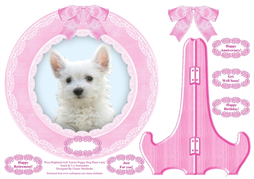 West Highland terrier Girl Puppy Dog Plate Card, Plate Stand & Assorted Greetings