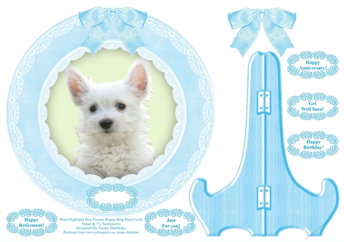 West Highland Terrier Boy Puppy Dog Plate Card, Plate Stand & Assorted Greetings