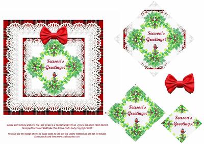 Holly & Ivy Robin Wreath Red Tartan Pearls & Lace Quick Card