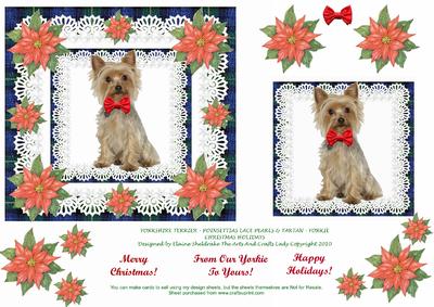 Yorkshire Terrier Poinsettias Lace & Pearls Yorkie Xmas