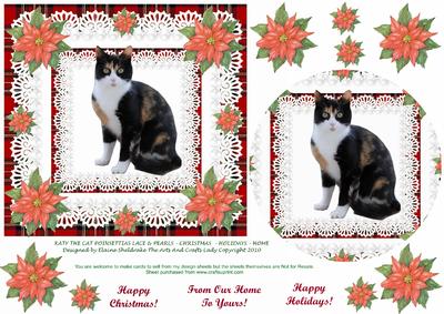 Katy the Cat Poinsettias Lace & Pearls Christmas & Holiday
