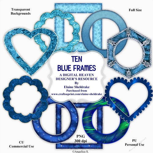 Ten Blue Frames - Designer Resource For Commercial Use - Full Size - PNG Transparent Background - 300 dpi