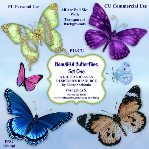 Beautiful Butterflies - Set One - CU Designer Resource For Commercial Use, Personal Use, Card Making, Scrapbooking etc. - Full Size - PNG