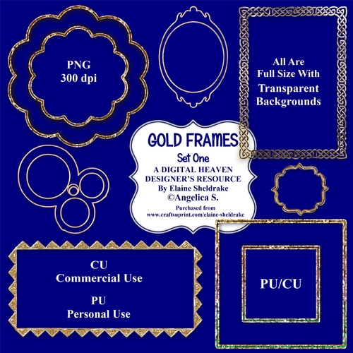 Gold Frames - Set One - CU Designer Resource For Commercial Use, Personal Use, Card Making, Scrapbooking etc. - Full Size - PNG