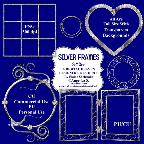 Silver Frames - Set One - CU Designer Resource For Commercial Use, Personal Use, Card Making, Scrapbooking etc. - Full Size - PNG