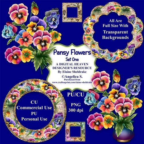 Pansy Flowers Set One - CU Designer Resource For Commercial Use, Personal Use Card Making Scrapbooking etc. - Full Size - PNG
