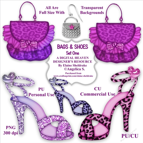 Bags & Shoes - Set One - CU Designer Resource For Commercial Use, Personal Use, Card Making, Scrapbooking etc. - Full Size - PNG