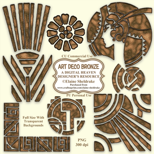 Art Deco Bronze - Set One -  - CU Designer Resource For Commercial Use, Personal Use, Card Making, Scrapbooking etc. - Full Size - PNG