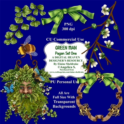 Green Man Pagan - Set One - Designer Resource - CU/PU - For Card Making, Scrapbooking - png- 300 dpi