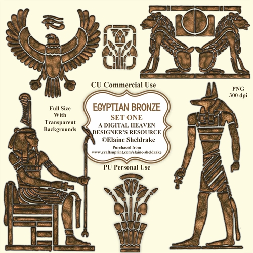 Egyptian Bronze - Set One -  CU Designer Resource For Commercial Use & Personal Use, Card Making, Scrapbooking etc. - Full Size - PNG