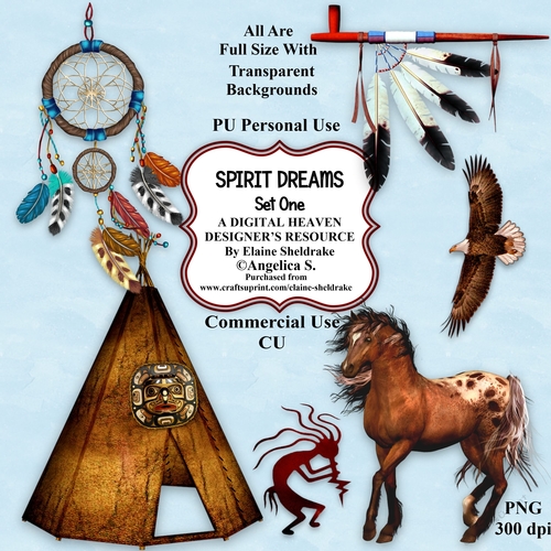 Spirit Dreams - Native American -  CU Designer Resource For Commercial Use & Personal Use, Card Making, Scrapbooking etc. - Full Size - PNG