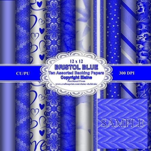 Assorted 12 x 12  Bristol Blue Backing Papers for Cards,Scrapbooking & Paper Crafts CU/PU -300 dpi12 x 12 