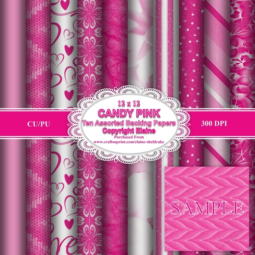Assorted 12 x 12  Candy Pink Backing Papers for Cards,Scrapbooking & Paper Crafts CU/PU -300 dpi12 x 12 